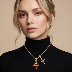 Fervor Heart Cross Pendant Necklace | Red Accent, Adjustable 16.1-19.7 In Chain