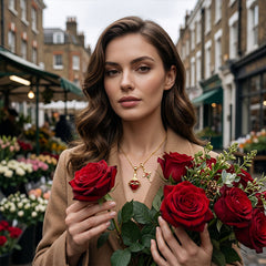 Fervor Heart Cross Pendant Necklace | Red Accent, Adjustable 16.1-19.7 In Chain