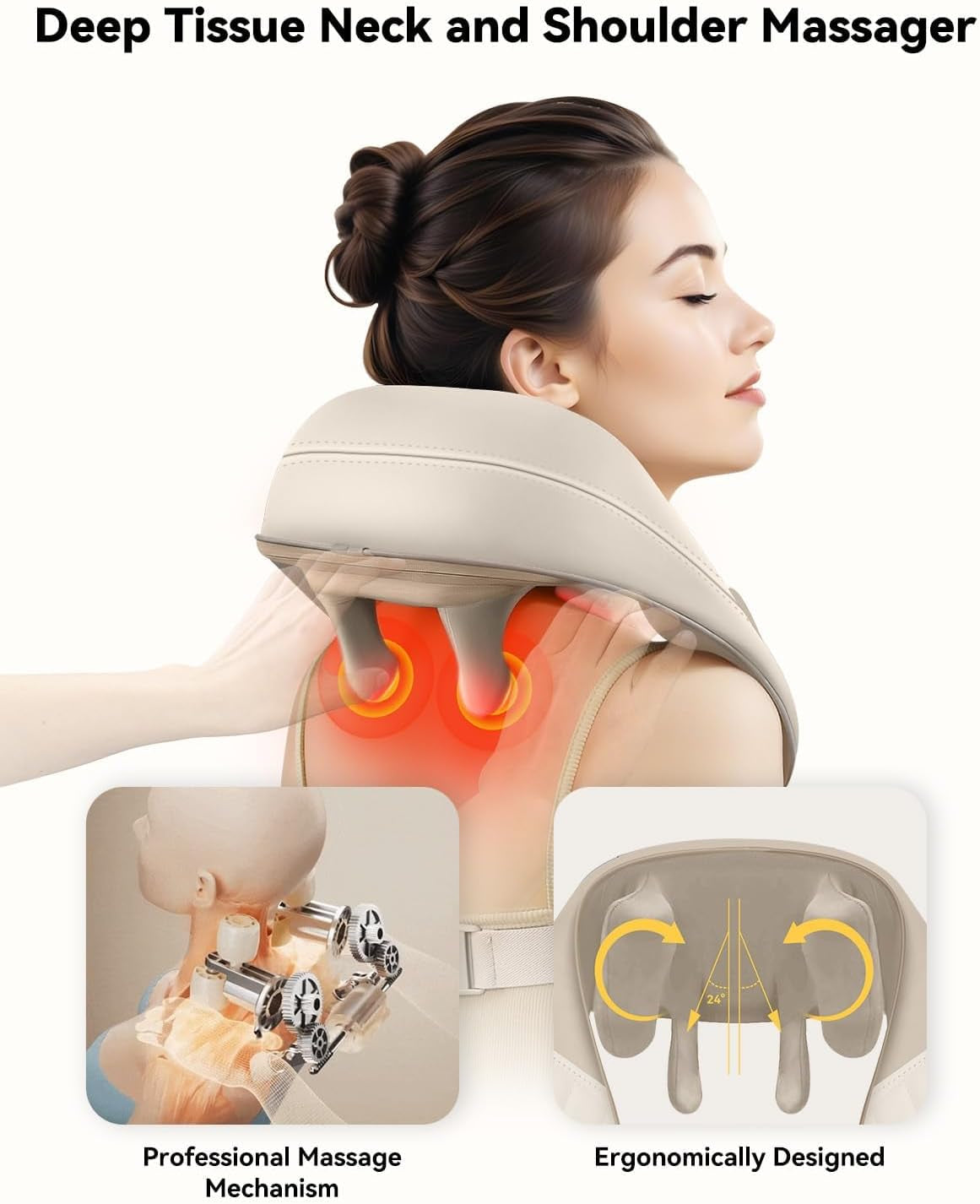 Cordless Neck & Shoulder Massager with Kneading, Heat, USB-C