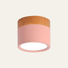 Flush Mount Ceiling Light with Energy-Efficient LED – Pink Wood Finish for Compact Spaces