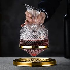 Hand-Blown Crystal Wine Decanter with 360° Stainless Steel Base – 45 oz Capacity for Enhanced Aeration