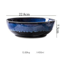 Handcrafted Blue Ceramic Bowl – Elegant Pottery Serving Bowl with Durable Glazed Finish for Everyday Use