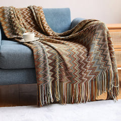 Handwoven Boho Chevron Coverlet in Earthy Colors – Soft and Stylish Bedspread