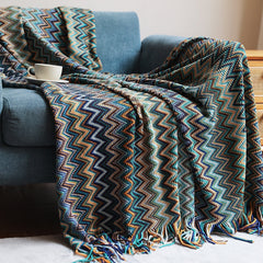 Handwoven Boho Chevron Coverlet in Earthy Colors – Soft and Stylish Bedspread