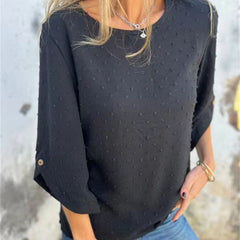 Jessa Round-Neck Jacquard Top | Soft Polyester Knit | Sizes S-4XL