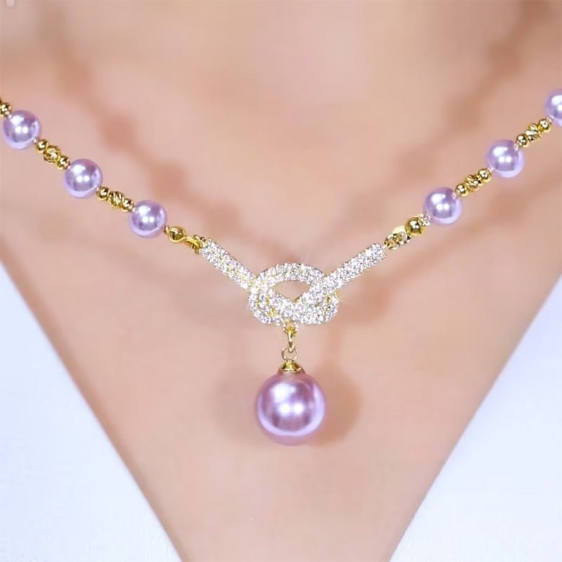 Luna Glow Simulated Pearl Necklace | Sparkling Rhinestone Details, 17.7 in