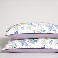 Luxurious Egyptian Cotton Bedding Set with Botanical Design – Soft White and Muted Lilac Reversible Comforter