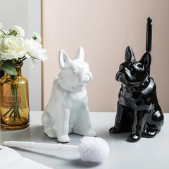 Luxury Ceramic Toilet Brush with Unique Dog Design – Stylish Toilet Bowl Brush and Holder for Bathroom Decor