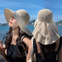 Mela Women's Sun Hat | Breathable Mesh with Neck Shawl, Wide Brim Sun Protection