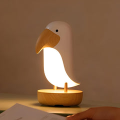 Minimalist Bird Night Light - USB Rechargeable Soft Ambient Illumination with Wooden Accents, Ideal for Bedroom and Reading Nook