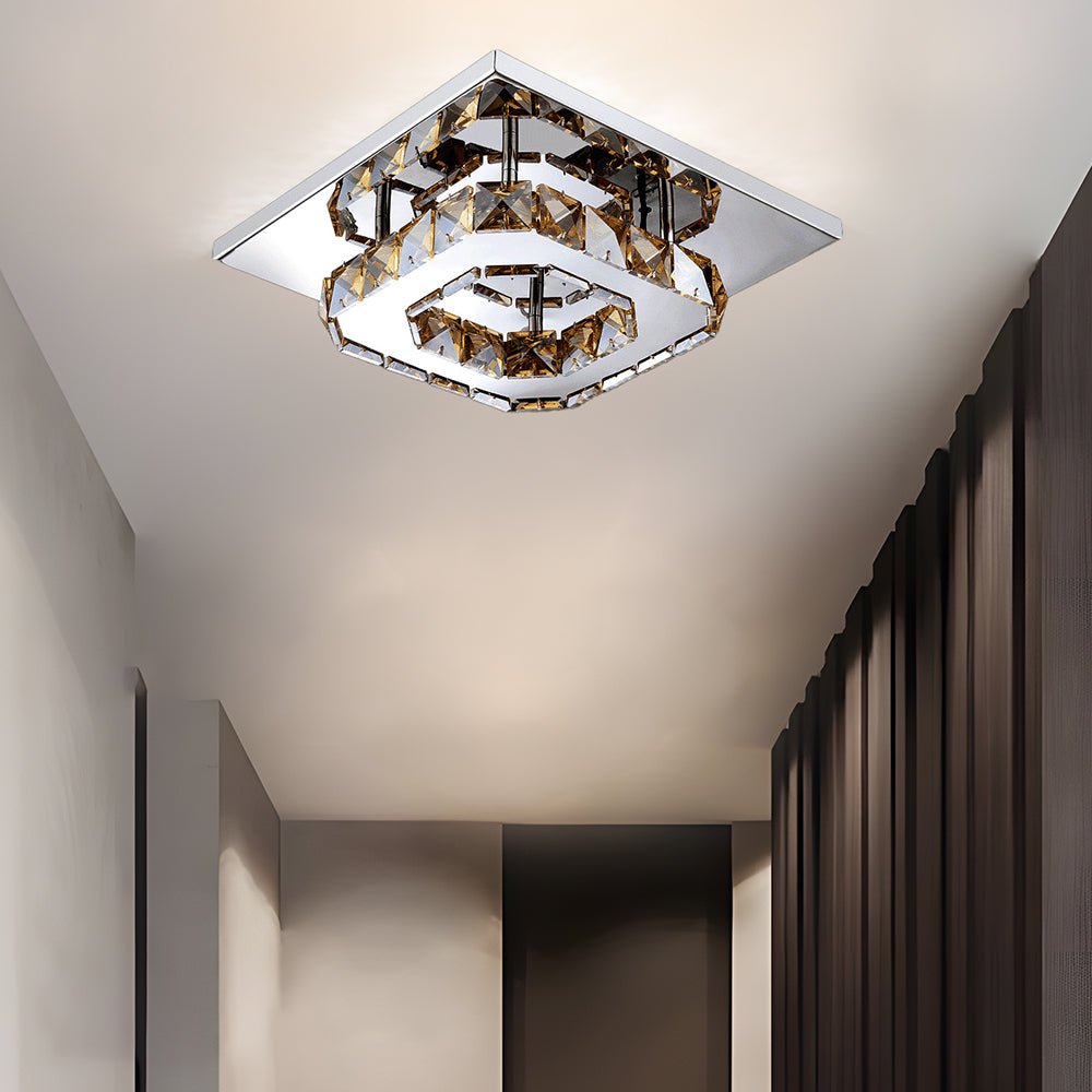 Modern Crystal LED Flush Mount Ceiling Light Fixture – Elegant Design for Living Room, Bedroom, Hallway, 12W, 960 Lumens