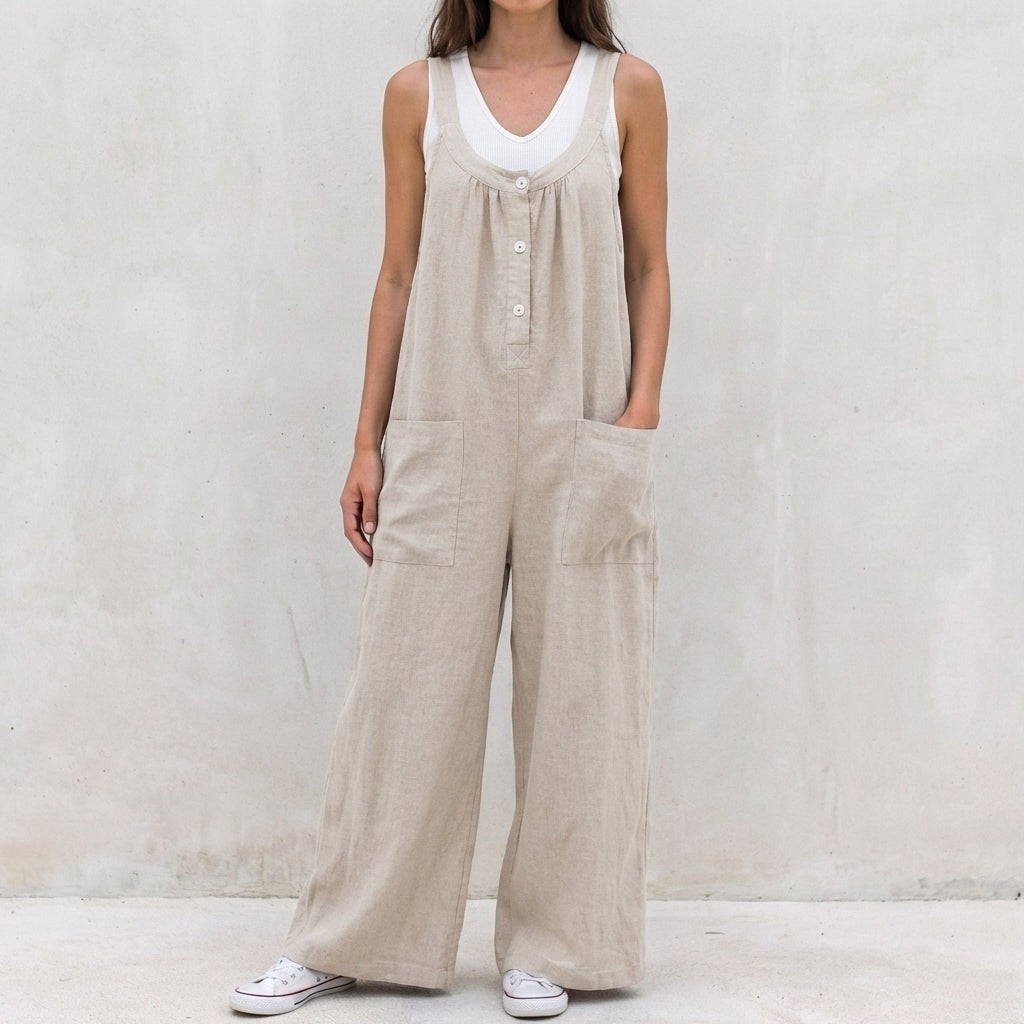 Montreux Wide Leg Linen Jumpsuit