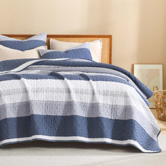 NoirZen Quilt Set – Black and White Striped All-Season Comfort with Plush Softness