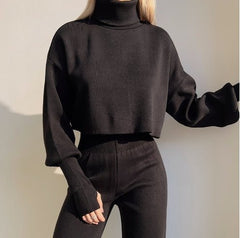 NoraFlex Women's Knit Turtleneck Set | Flexible Regular-Fit Lounge Outfit