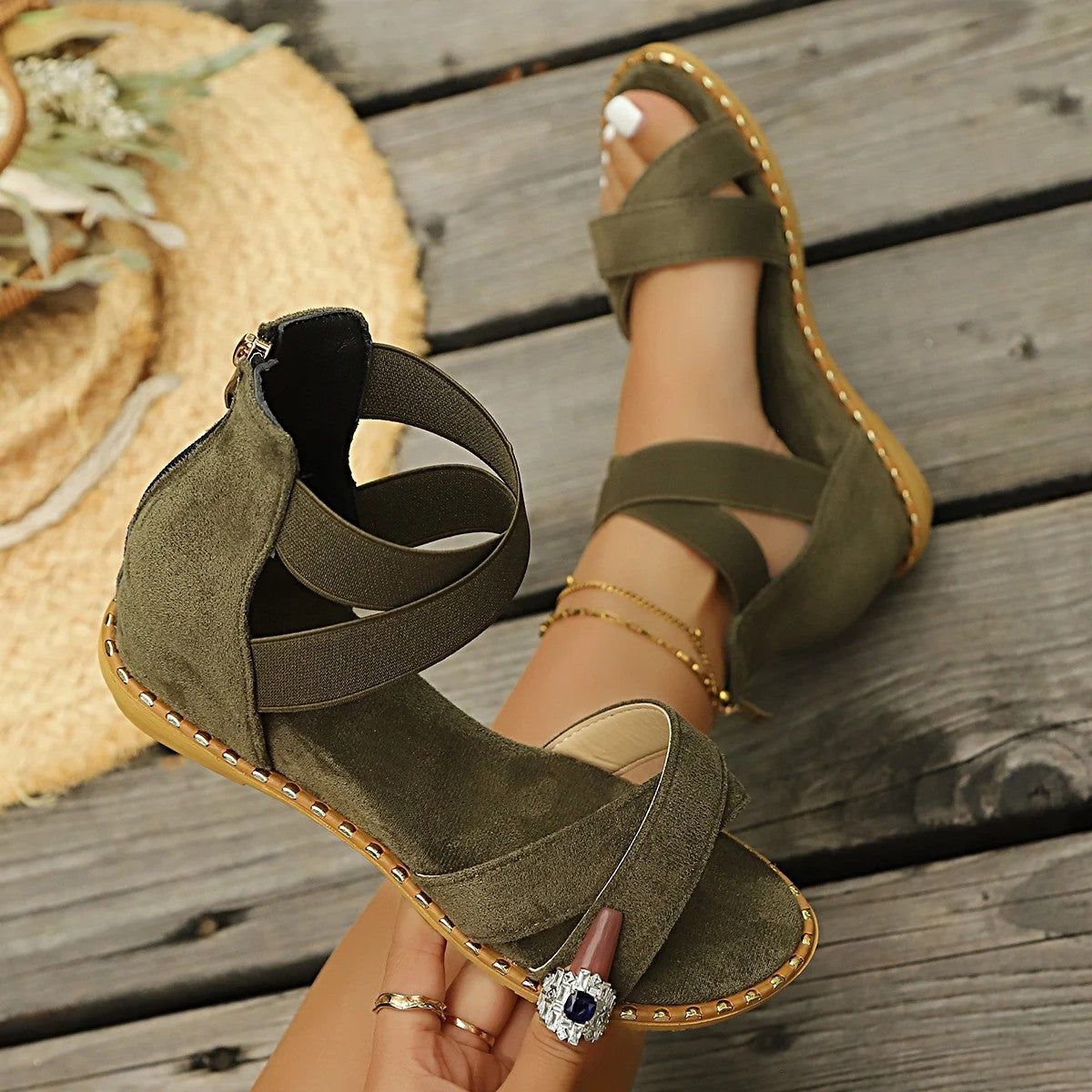 Novara Velvet Gladiator Wedge Sandals