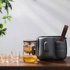 Portable Glass Tea Set with 330ml Teapot and Travel Case – Perfect for On-the-Go Brewing