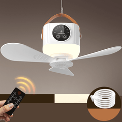 PortaBreeze Hanging Fan Light | Timer Remote, Type-C Charging & Plug-In Options