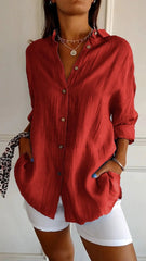 Prism Pleated Plus Size Lapel Shirt | Long Sleeve Breathable Spandex Top