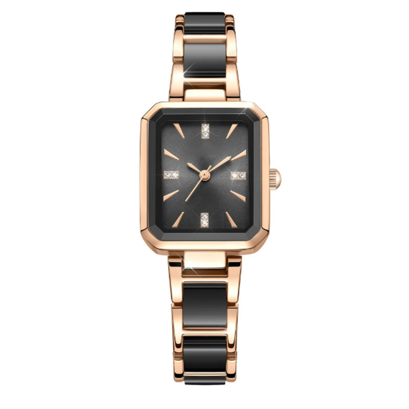 Rectangular Quartz Women's Watch | Rose Gold Two-Tone Accent, Adjustable Strap