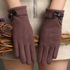 Riley Women's Gloves | Warm Wool-Mix with Bow Accent