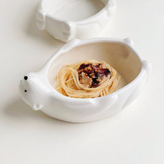 Sculptural Polar Bear Ceramic Dish with Ivory Glaze – Unique Decorative Centerpiece for Fruits and Desserts