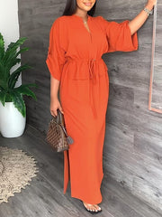 Serina Lightweight V-Neck Dress | Drawstring Waist & Side Slits