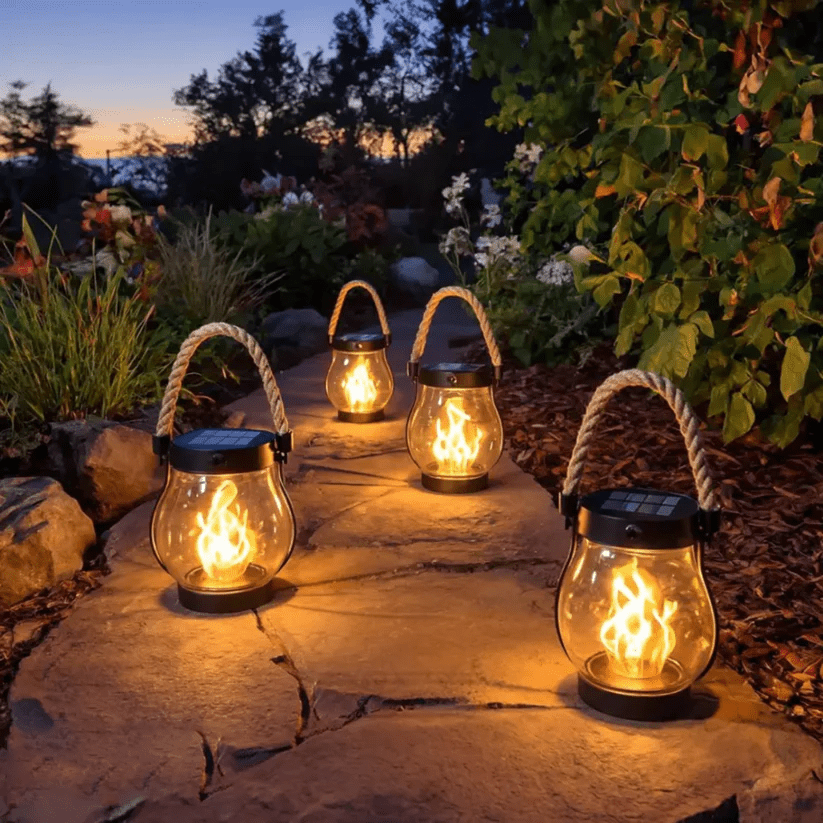 Solar Lantern with Flickering Flame Effect | Outdoor Lighting for Camping and Backyard Use