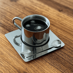 Stainless Steel Coffee Mug Set with Saucer and Spoon – Double-Walled Insulation for Hot and Cold Beverages