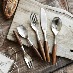 Stainless Steel Flatware Set with Natural Wood Handles – Durable and Elegant Cutlery