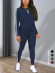 Striped Knit Outfit Set | Round Neck Long Sleeve Top With Coordinating Pants