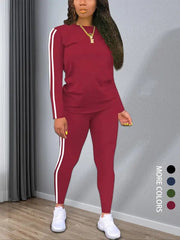 Striped Knit Outfit Set | Round Neck Long Sleeve Top With Coordinating Pants