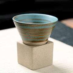 Vintage Cone Shaped Ceramic Espresso Cups Set with Holder – Handcrafted Demitasse Mugs for Unique Coffee Experience
