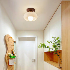 Vintage Glass Ceiling Light with Wood Accents for Hallways and Entryways