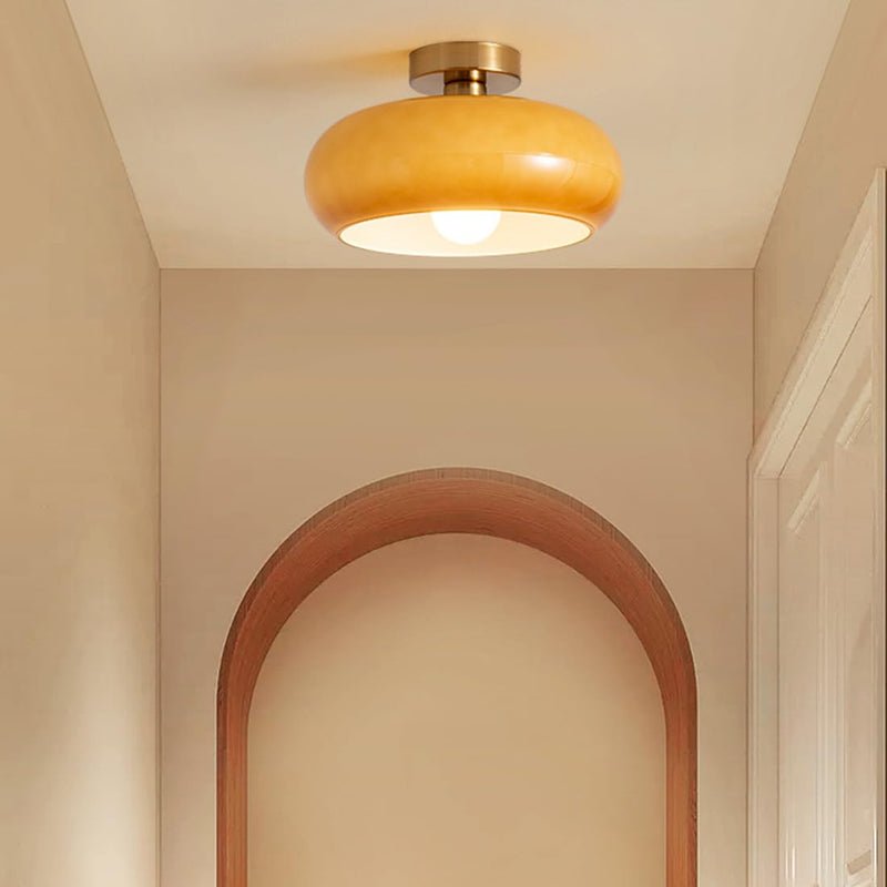 Vintage Round Glass Ceiling Light Fixture – Elegant Iron and Glass Design