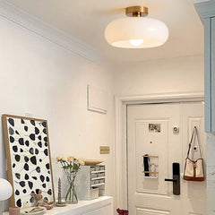 Vintage Round Glass Ceiling Light Fixture – Elegant Iron and Glass Design