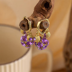 Violet Glow Hoop Earrings | Gold Plated Latch-Backs with Crystal Orb