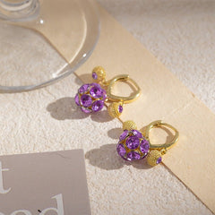 Violet Glow Hoop Earrings | Gold Plated Latch-Backs with Crystal Orb