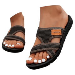 Wide-Fit Open Toe Flat Sandals | Cushioned Arch Support & Adjustable Straps
