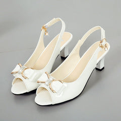 Willow Mid-Heel Peep-Toe Slingback Sandals | Rhinestone Bow Accent