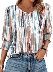 Willow 3/4 Sleeve Blouse | Smocked Cuffs & Curved Hem