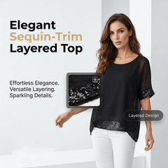 Willow Sequin-Trim Relaxed Blouse | Soft Round Neck Going-Out Top