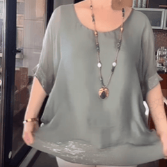 Willow Sequin-Trim Relaxed Blouse | Soft Round Neck Going-Out Top