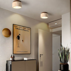 Wood Flush Mount Ceiling Light – Modern Cylindrical Design for Living Room, Bedroom, and Hallway
