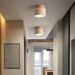Wood Flush Mount Ceiling Light – Modern Cylindrical Design for Living Room, Bedroom, and Hallway