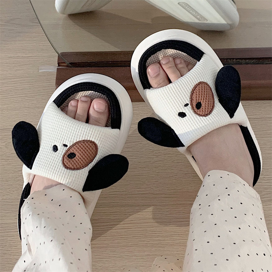 Cute Puppy Linen Slippers dylioshop