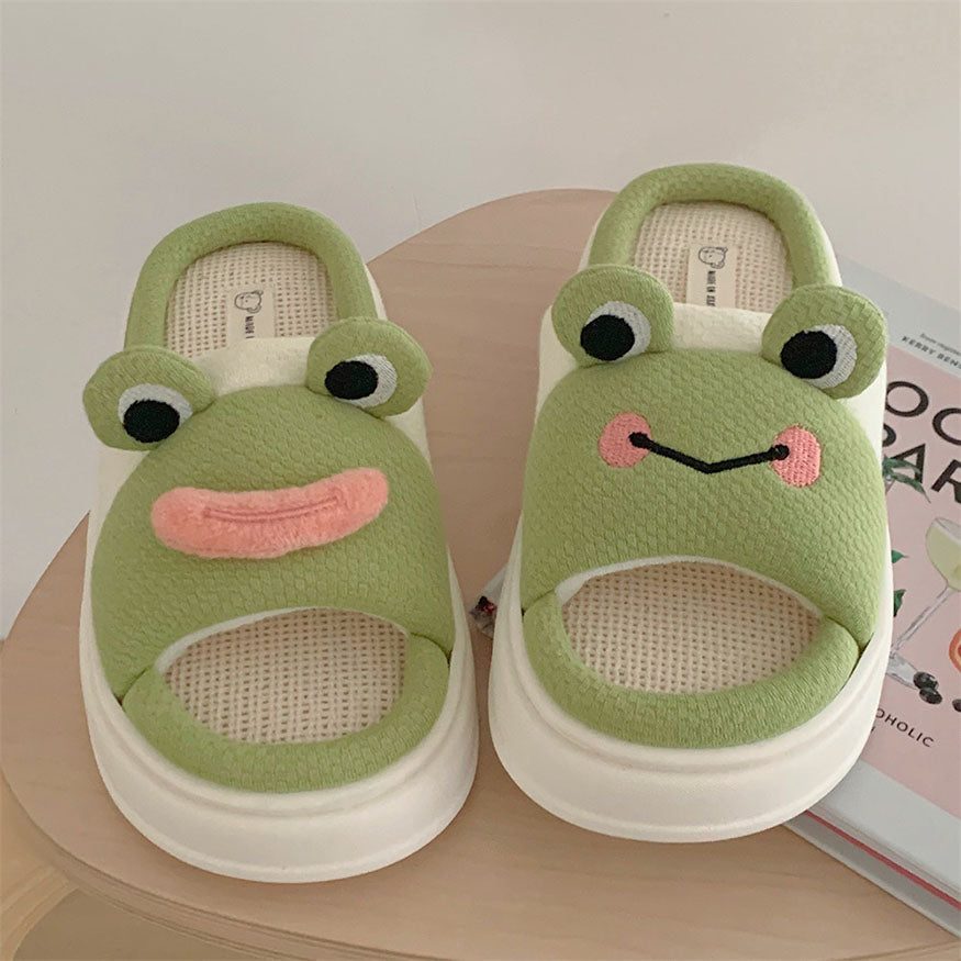 Cute Frog Linen Slippers dylioshop