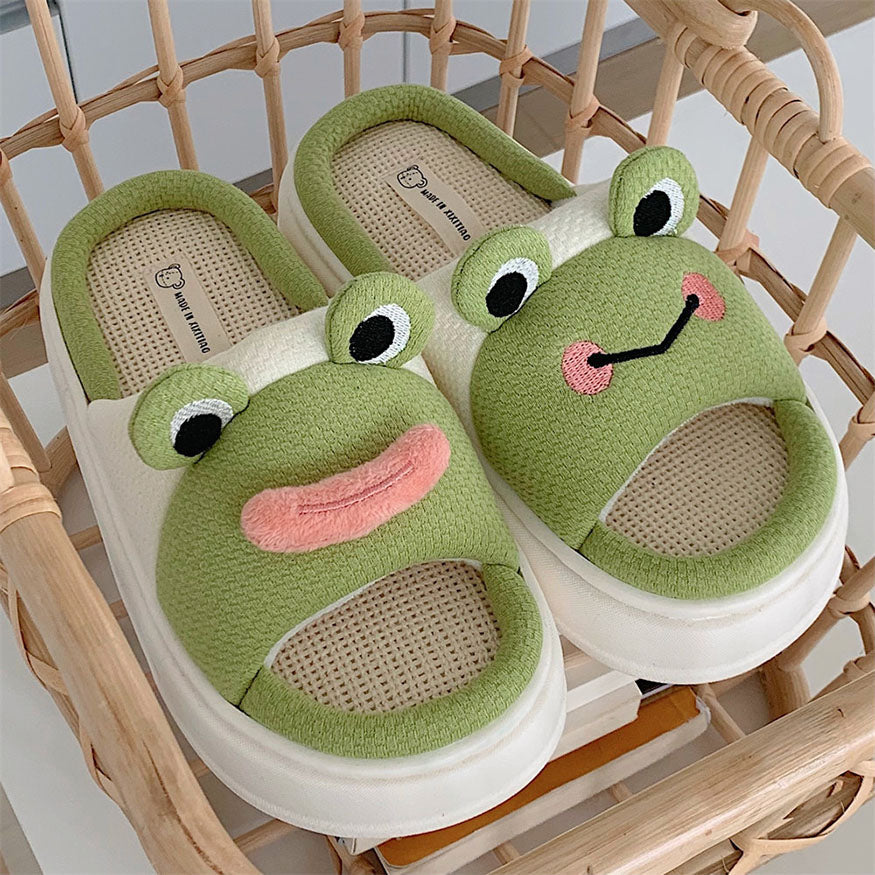 Cute Frog Linen Slippers dylioshop