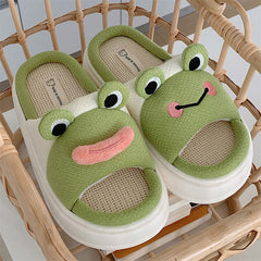 Cute Frog Linen Slippers dylioshop