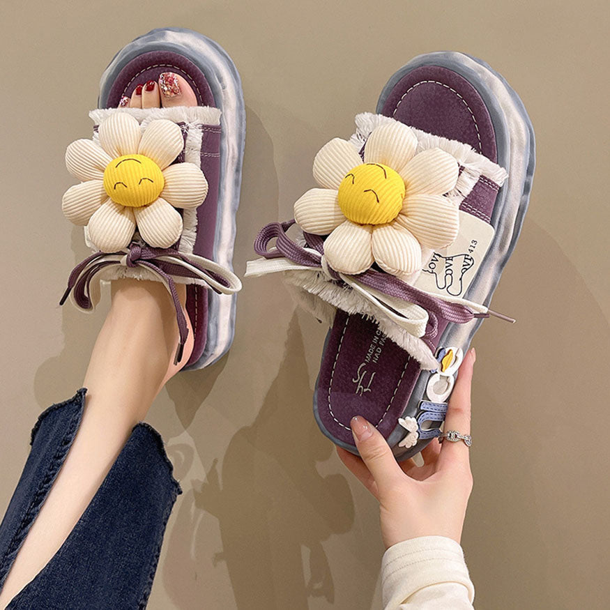 Sunflower & Shoelace Decor Slippers dylioshop