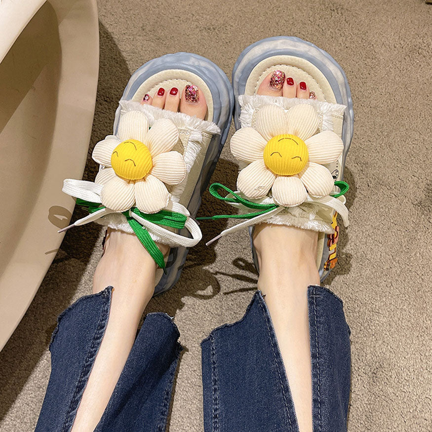 Sunflower & Shoelace Decor Slippers dylioshop